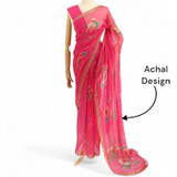 Cherry Blossom Pink Chiffon Saree With Golden Border
