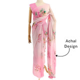 Pastel Pink Chiffon Saree With Golden Border Giftmandu