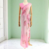 Pastel Pink Chiffon Saree With Floral Design