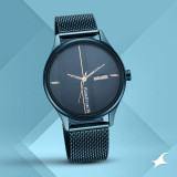 Fastrack Style Up Quartz Analog with Day and Date Blue Dial Stainless Steel Strap Watch