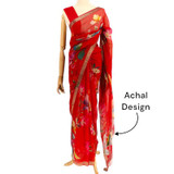 Multicolor Flower Design Red Chiffon Saree Giftmandu