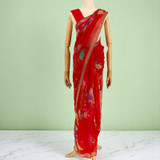 Multicolor Flower Design Red Chiffon Saree
