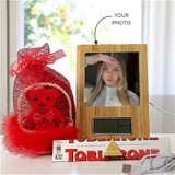 Charming Gift Set With Red Teddy Basket, LED Photo Frame And Toblerone