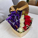 Romantic Indulgence Gift Set With White & Red Roses
