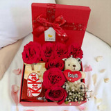 Sweet Surprise Gift Box with KitKat, Roses & Teddy Keyring