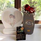 Romantic Gift Set with LED Photo Frame & Roses in a Floral Vase