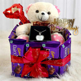 Chocolate Bliss Birthday Bouquet with Locket & Teddy