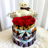 Two-Layer Chocolate Bouquet with Teddy & Roses