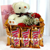 Roses, Teddy And Twix Chocolates Gift Box