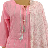 Cotton Kurta Suit With Shawl (Set of 3) - Light Pink Krst19