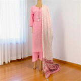 Cotton Kurta Suit With Shawl (Set of 3) - Light Pink Krst19