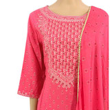 Cotton Kurta Set With Shawl (Set OF 3) - Pink KRST47-EX