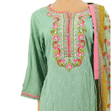 Cotton Kurta Set With Shawl (Set OF 3) - Light Green KRST55-EX