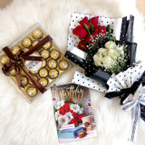 Red & White Rose Bouquet with Ferrero & Birthday Card