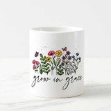 “Grow in Grace” Floral White Ceramic Mug AR-31