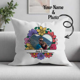 Personalized Floral Cushion with Photo & Couple Name SC-3