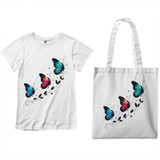 Butterfly Design Print on Tote Bag & White T-Shirt Combo TS-2