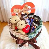 Snickers Treat & Money Bouquet with Adorable Teddy Keyring JNK-3963