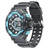 SF Quartz Analog Digital Black Dial PU Strap Watch for Men- Light Blue Color 77118PP05