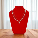 Double-Layer Necklace with Beads & Graceful White Stone JL-48