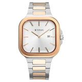 Titan Classique Slim Square Quartz Analog with Date Silver Dial Watch for Men 90176KM01