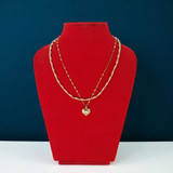 Dual-Layer Heart Pendant with White Stone & Beads JL-49