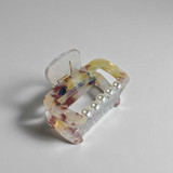 Yellow Printed Hair Clip with Half Pearl Design HC-250