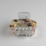 Yellow Printed Hair Clip with Half Pearl Design HC-250