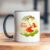 Happy Teej White Mug with Black Handle RJ-20