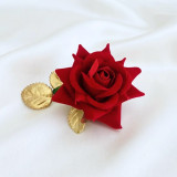 Maroon Rose Hair Clip with Decorative Golden Accent