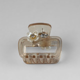Light Brown Transparent  Hair Clip with White Flower and Stone Accent
