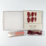 24 Pcs Maroon & Pink Press-On Nails with Sparkling Stone Detail
