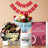 Personalized Birthday Delight Box With Cake & Flower Bouquet SK-538