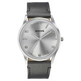 Sonata Quartz Analog Silver Dial Black Leather Strap Watch For Men 77140SL01