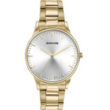 Sonata Quartz Analog Silver Dial Golden Stainless Steel Strap Watch For Men 77144YM02