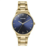 Sonata Quartz Analog Blue Dial Golden Stainless Steel Strap Watch For Men 77144YM01