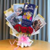 Friendship Day Photo Bouquet with Roses & Silk Chocolate NKS-1209