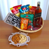Dad’s Gift Basket with Black Label Whisky, Snacks, T-Shirt & Dry Nuts