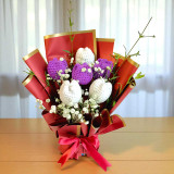 Crochet white and lavender tulip Bouquet JSR-455