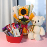 Teddy with Crochet Flowers, Chocolates & Necklace Gift for Her