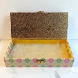 Elegant Pastel Diamond Pattern Box with Golden Border BOX-17
