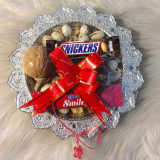 Assorted Dry Nuts & Chocolate in Silver Round Tray