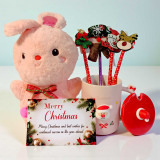 Christmas Card with Cute Bunny, Pens, and Santa Ceramic Mug JSR-582