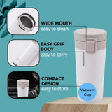 Personalized 400ml Insulated Stainless Steel Vacuum Mug – Elegant White (Free Engraving) SK-1053