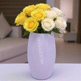 Bloom Harmony: Fresh Yellow & White Roses in High Quality Printed Ceramic Vase 9" BPL-640