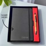Personalised High Quality Black Notebook and Bamboo Pen In Black Square Box with Pen Holder BOX-37-3