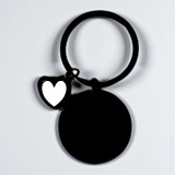 Personalised Circle Black Metal Keyring With Mini Heart