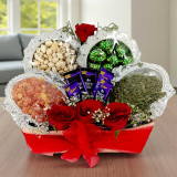 Premium Gift Box with Dry Nuts, Fruits, Chocolates & Roses JNK-5342