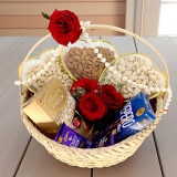 Dry Nuts, Chocolates & Roses Gift Basket JNK-5345