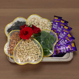 Premium Nuts, Chocolates & Roses Gift Tray JNK-5364